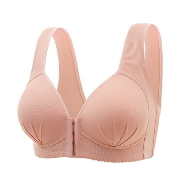 Riforla Women's Front Side Buckle Lace Edge Without Steel Ring Movement Seamless Gathering Adjustment Yoga Sleep Large Bra Everyday Wear Bras Rose Gold_001 42