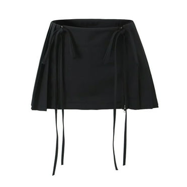 Riforla Women's High Waist Double Drawstring Mini Skirt Style Exposure A Line Ruffle for Versatile Fashion Skirts for Women Black S