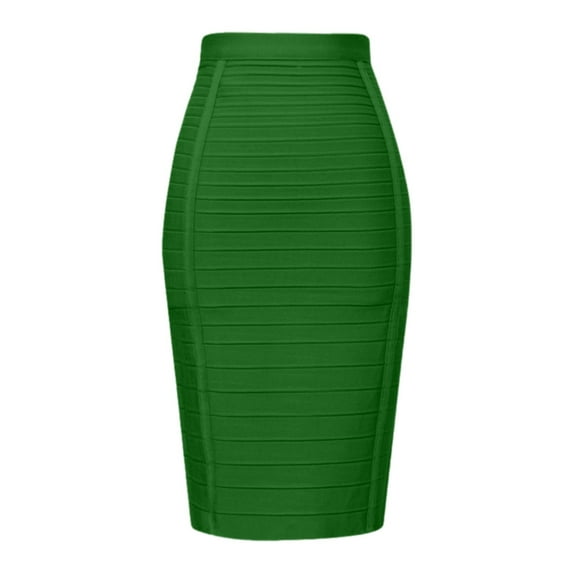 Riforla Women's High Waist Knee Length Stripe Bandage Pencil Skirt Skirts for Women Trendy Green S
