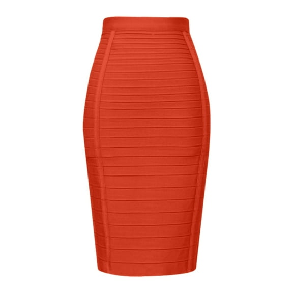 Riforla Women's High Waist Knee Length Stripe Bandage Pencil Skirt Skirts for Women Trendy Orange XS