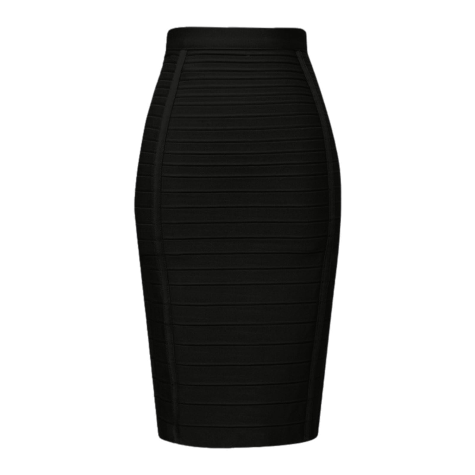 Knee Length Black Pencil Skirt Bandage Elegant Elastic Knee Length