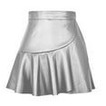 thumbnail image 1 of Riforla Women's High Waist Ruffled Irregular Leather Skirt Skirt Europe and The United States Fashion Sexy PU Skirt Womens Skirts Silver M, 1 of 4