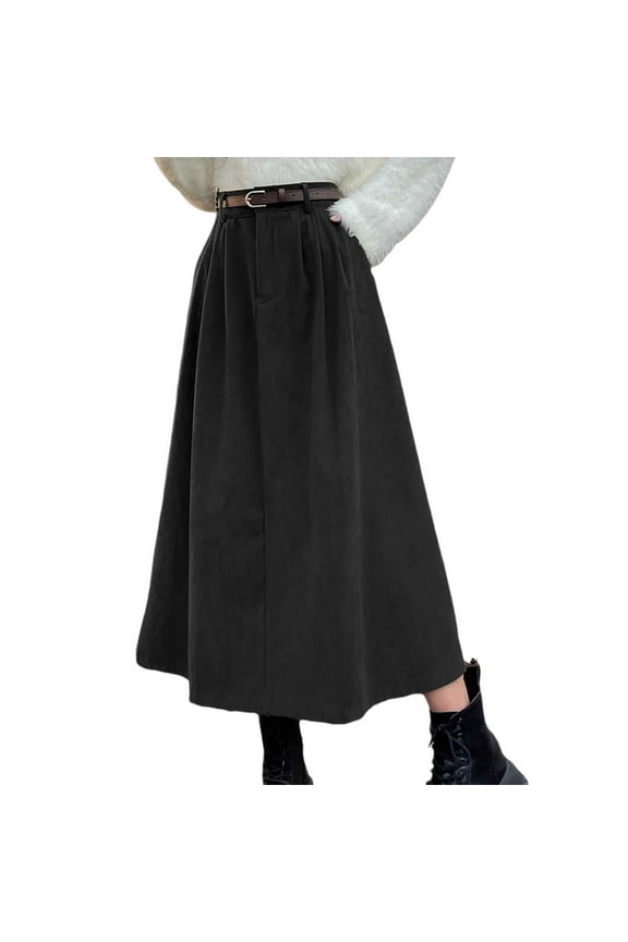 Riforla Womens Skirts High Waisted Long Corduroy A Line Skirt Retro Big Swing Skirt for Women Long Skirts for Women Black M