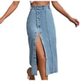 thumbnail image 1 of Riforla Women's Irregular Split Denim High Waisted Skirt Women's Skirts Blue XXL, 1 of 8