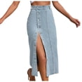 thumbnail image 1 of Riforla Women's Irregular Split Denim High Waisted Skirt Women's Skirts Light Blue XS, 1 of 8