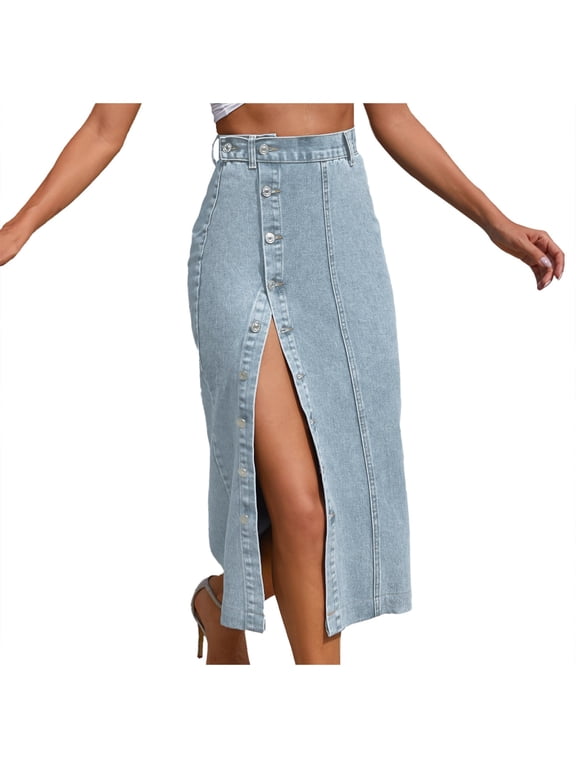 Riforla Women's Irregular Split Denim High Waisted Skirt Women's Skirts Light Blue XS