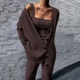 thumbnail image 1 of Riforla Women's Knitted Three Piece Cardigan Trouser Suit Two Piece Sets for Women Coffee L, 1 of 4