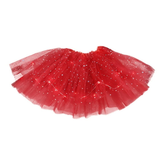Riforla Women's LED Lights 3 Layer of Mesh Puffy Skirt Ballerina Skirtes Skirts for Women Red One Size