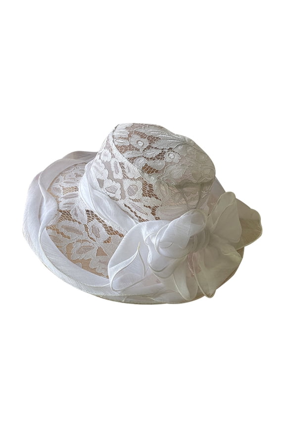 Women's Lace Flower Sunblock Hat with Large Summer Korean Sea Sun Hat Foldable Mesh Hat Beach Hats for Women White