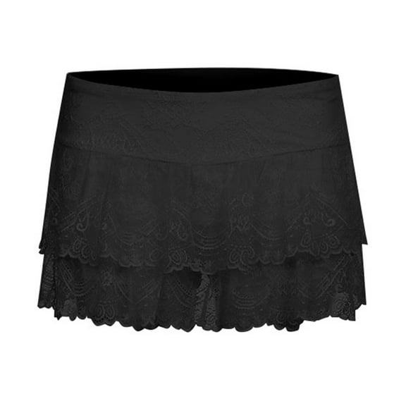 Riforla Women's Lace Thin Low Waist Fashion Solid Color Sexy A Line Miniskirt Skirts for Women Trendy Black L