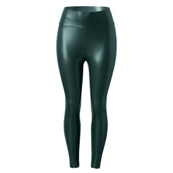 Ediodpoh Women Loose Fit Pleather Leggings Stretch High Waisted Warm Slim Leather Pants Winter Solid Casual Pant Leather Pants for Women Green XL