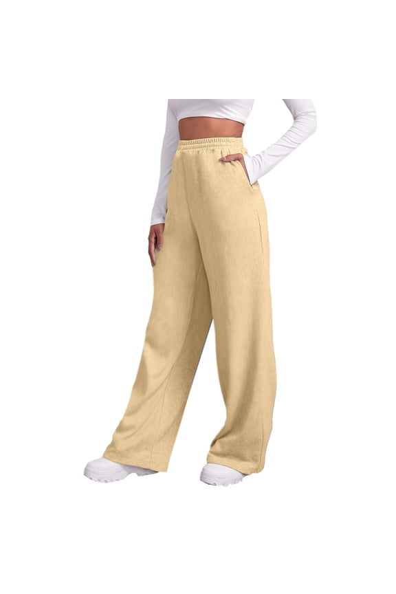 Women's Lined Sweatpants Wide Straight Leg Pants Bottom Sweatpants Joggers Pants Workout High Waisted Yoga Pants with Pockets Pants for Women Khaki XL