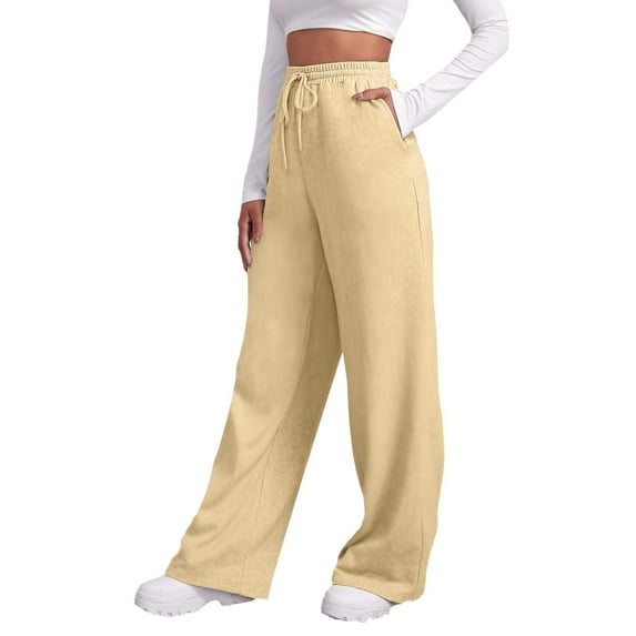 Ediodpoh Women’s Lined Sweatpants Wide Straight Leg Pants Bottom Sweatpants Joggers Pants Workout High Waisted Yoga Pants with Pockets S 3XL Pants for Women Khaki XXXL