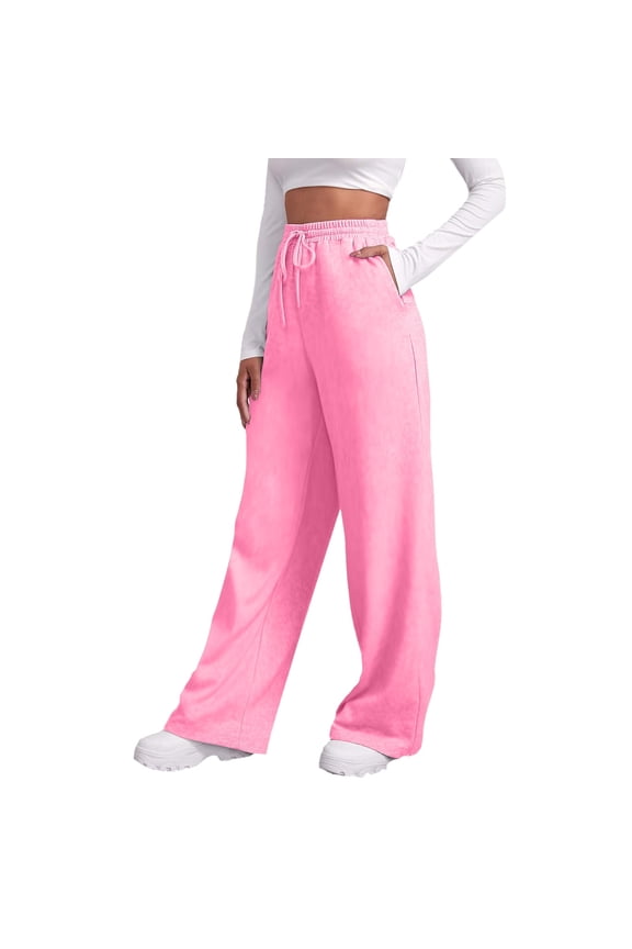 Riforla Women's Lined Sweatpants Wide Straight Leg Pants Bottom Sweatpants Joggers Pants Workout High Waisted Yoga Pants with Pockets S 3XL Pants for Women Pink XXXL