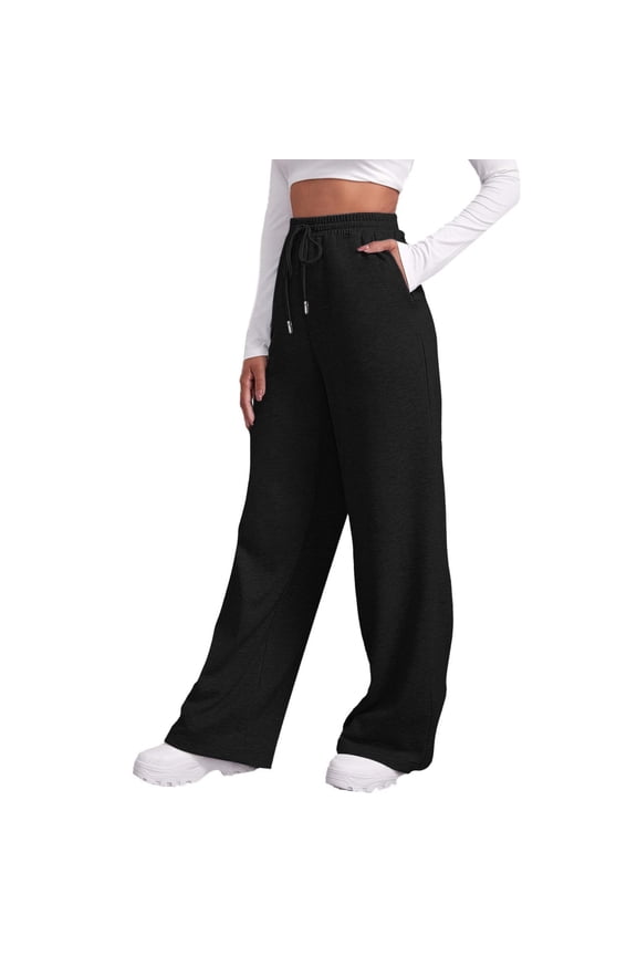 Womenâs Lined Sweatpants Wide Straight Leg Pants Bottom Sweatpants Joggers Pants Workout High Waisted Yoga Pants with Pockets Black S