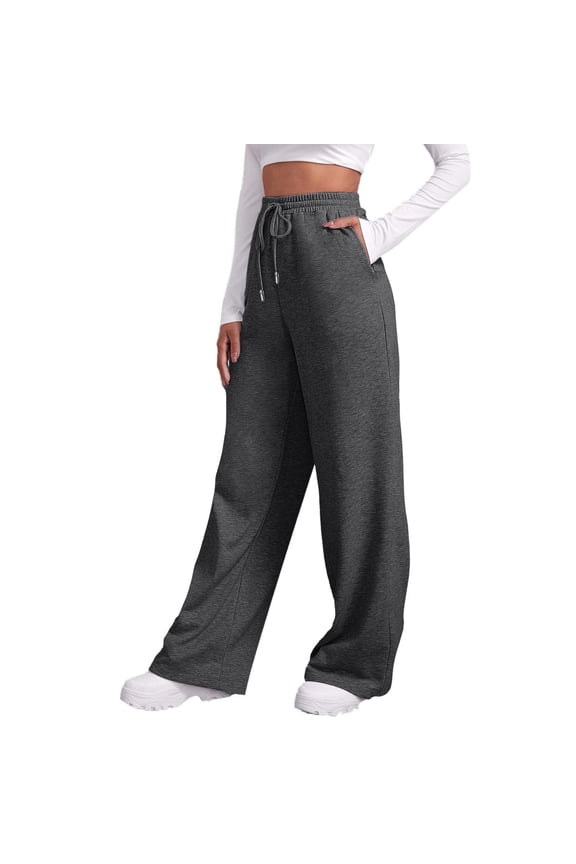 Women's Lined Sweatpants Wide Straight Leg Pants Bottom Sweatpants Joggers Pants Workout High Waisted Yoga Pants with Pockets Dark Gray XXL