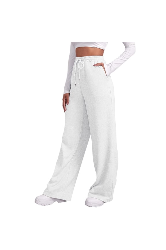 Riforla Women's Lined Sweatpants Wide Straight Leg Pants Bottom Sweatpants Joggers Pants Workout High Waisted Yoga Pants with Pockets White M
