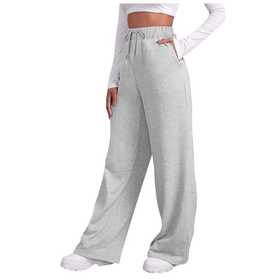 Ediodpoh Sweatpants for Women Lined Wide Straight Leg Joggers High Waisted Yoga Pants Light Gray_001 XXXL