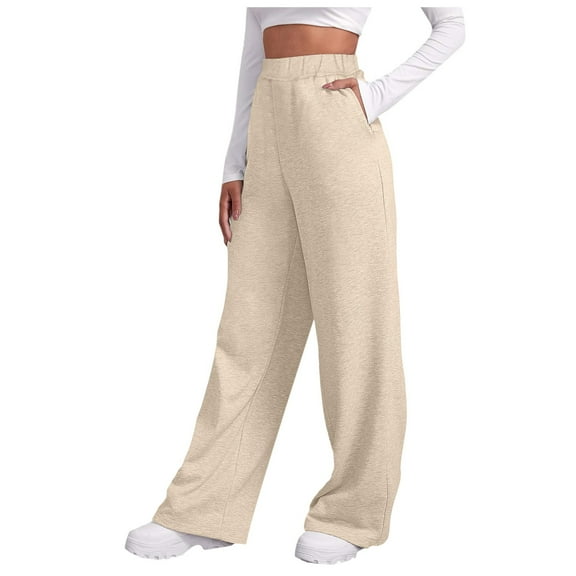 Ediodpoh Womens Sweatpants Lined Wide Straight Leg Joggers Workout High Waisted Yoga Pants Beige_002 S