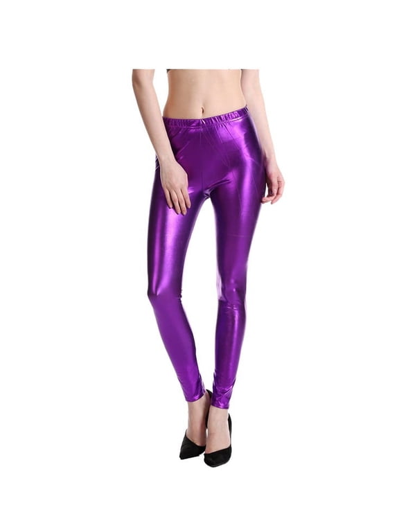 Riforla Women's Metallic Shiny Shiny Leggings High Waist Leather Footless Tights Pants Wet Look Glamour