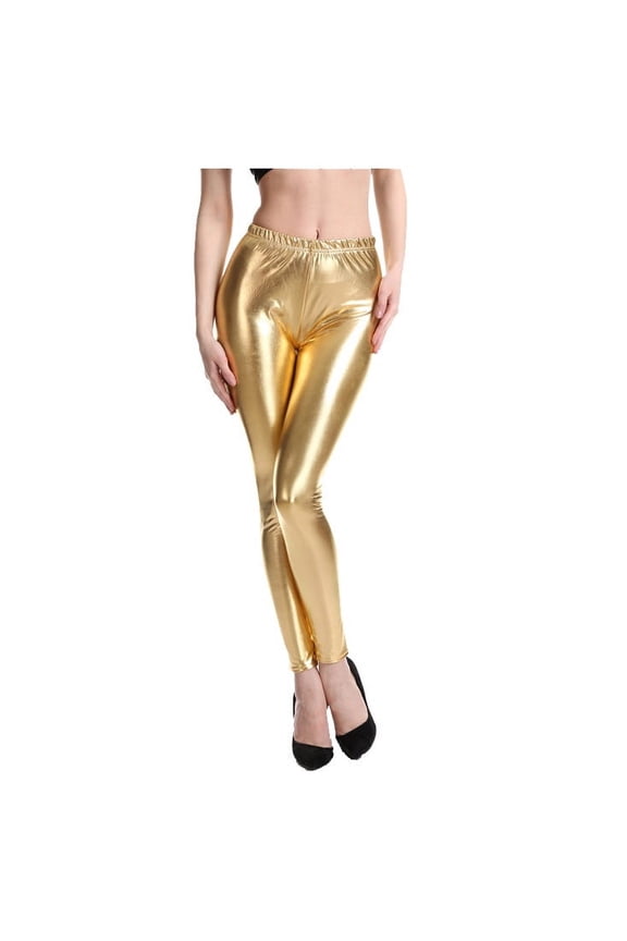 Riforla Women's Metallic Shiny Shiny Leggings High Waist Leather Footless Tights Pants Wet Look Glamour