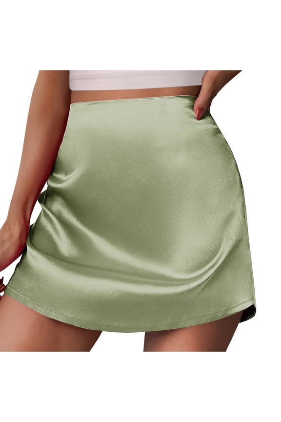 Riforla Satin Mini Skirt Womens A-Line High Waist Zipper with Satin Ribbon Lined Short Skirt Womens Skirts Mint Green L