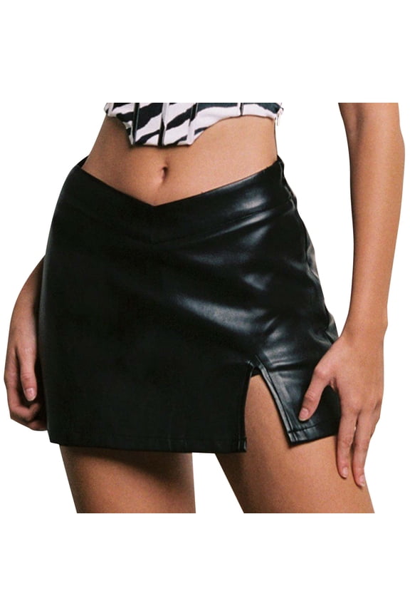 Women's New Leather Skirt Half Skirt Slim Slim Split Wrap Skirt Womens Skirts Black M