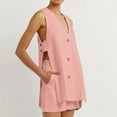 thumbnail image 1 of Riforla Women's Oversized Linen Set Summer Breathable Casual V Neck Button Down Vest + Elastic Waist Shorts with Pocket Sets for Women 2 Pieces Pink M, 1 of 5