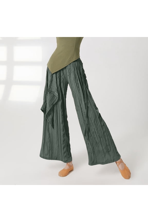 Women's Pants Ballet Modern Dance Pants Classical Dance Trousers Wide Legged Straight Pocket Long Pants Gymnastics Practice Exercises Dance TTraining Pants for Women Green S