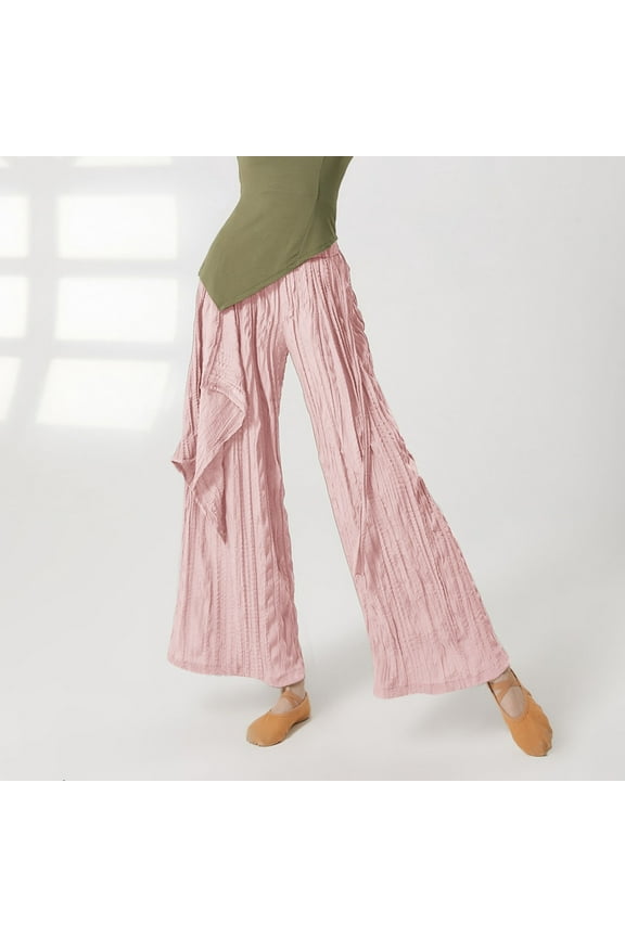 Women's Pants Ballet Modern Dance Pants Classical Dance Trousers Wide Legged Straight Pocket Long Pants Gymnastics Practice Exercises Dance TTraining Pants for Women Pink S
