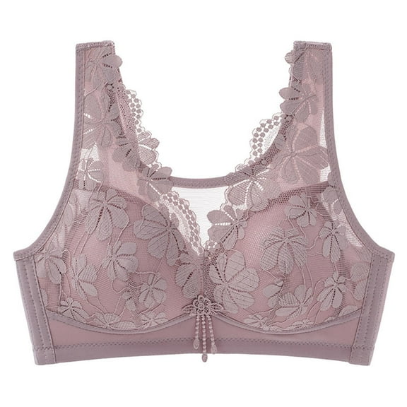 Riforla Women's Plus Size Thin Cup New Breathable Upper Support Bra No Underwire Lace Bra Bras for Women Purple 38