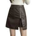 thumbnail image 1 of Riforla Women's Pure Colored Short Skirt Skirt Tight Leather Skirt Slit Miniskirt Skirts for Women Coffee L, 1 of 5