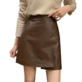 thumbnail image 1 of Riforla Skirts for Women Pure Colored Short Tight Skirt with Slit Pu Mini Skirts Coffee XL, 1 of 7