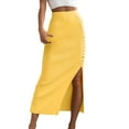 thumbnail image 1 of Riforla Women's Ribbed Slim Black Tight Side Slit Button Down Skirt Women's Skirts Yellow M, 1 of 5