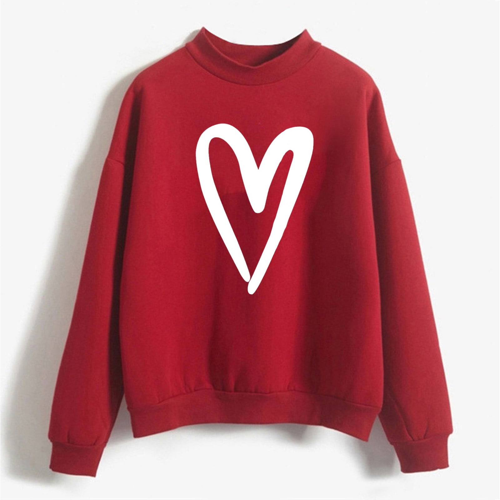 Riforla Women's Round Neck Hoodless Sweater Love Printed Valentine's