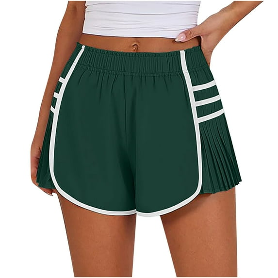 Riforla Women's Running Shorts High Waisted Pleated Contrast Color Short Shorts for Women Green XXL