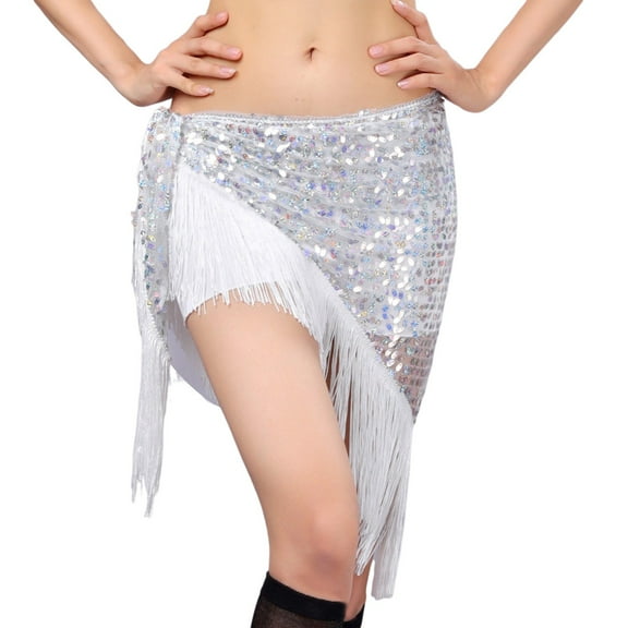 Ediodpoh Carnival Sequin Skirt for Women Sparkly Lace up Waist Adjustable Mini Party Sequin Dance Waist Accessory Skirt Skirts for Women White One Size