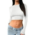 thumbnail image 1 of Riforla Women's Sexy Long Sleeve Crop Top 2024 Crew Neck Basic Fitted Tight Cropped T Shirts V Neck Tee Graphic Was Out Long Sleeve White XL, 1 of 6