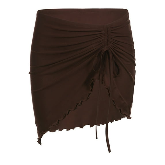 Riforla Women's Sexy Wind Pleated Lace up Skirt Short Package Half Skirt Womens Skirts Brown M