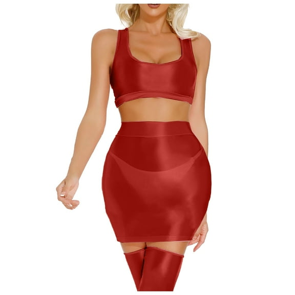 Riforla Women's Shiny Metallic Mini Skirt Wet Look Leather Short Skirt Stretch Pencil Party Skirt High Waist Clubwear Women's Skirts RD1 L