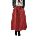 thumbnail image 1 of Riforla Skirts for Women Autumn Winter Corduroy Midi Long Skirt Elastic Waist A-Line Pleated for Casual Daily Wear Midi Skirt Red XXL, 1 of 7
