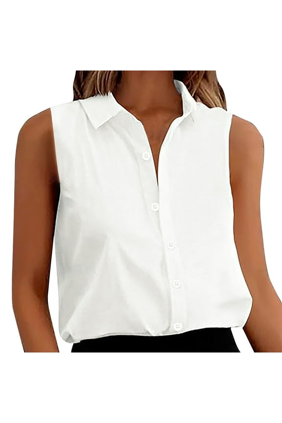 Riforla Women's Sleeveless Button Down Shirts Blouses Solid Casual Loose V Neck Tank Tops for Work Blouses for Women White S