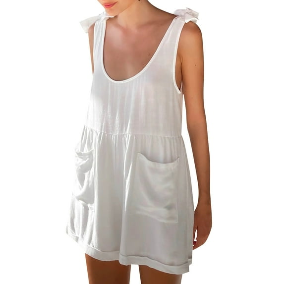 Riforla Women's Sleeveless Design Solid Color Loose Casual Romper Jumpsuits for Women White XXXL
