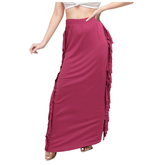 Riforla Women's Slim Solid Color Skirt with Fringe on Both Sides Skirts for Women Trendy RD2 S