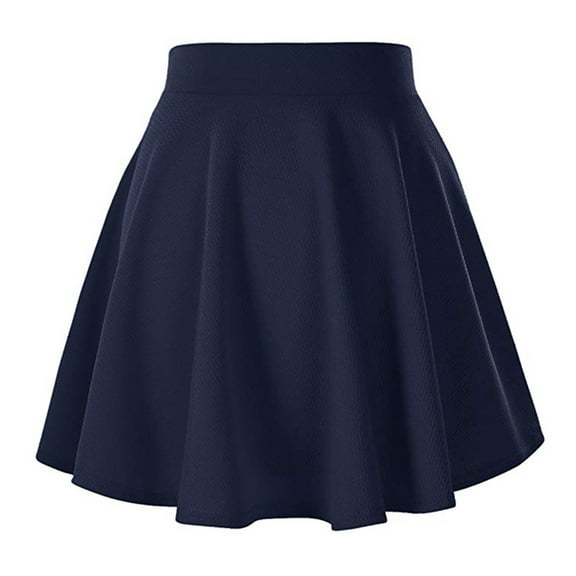 Riforla Women's Solid Color Basic Versatile Stretchy Flared Casual Pleats Mini Skirt Women's Skirts Navy L