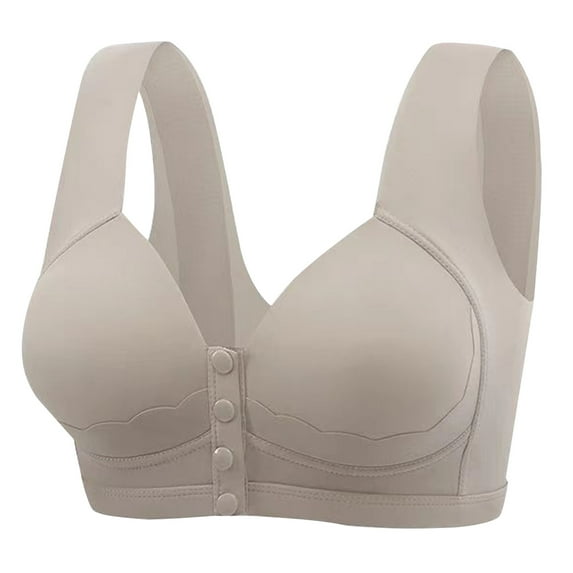 Riforla Women's Solid Color Bra with No Wire Front Buckle Everyday Wear Bras Grey 36