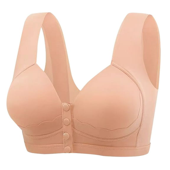 Riforla Women's Solid Color Bra with No Wire Front Buckle Everyday Wear Bras Pink 36