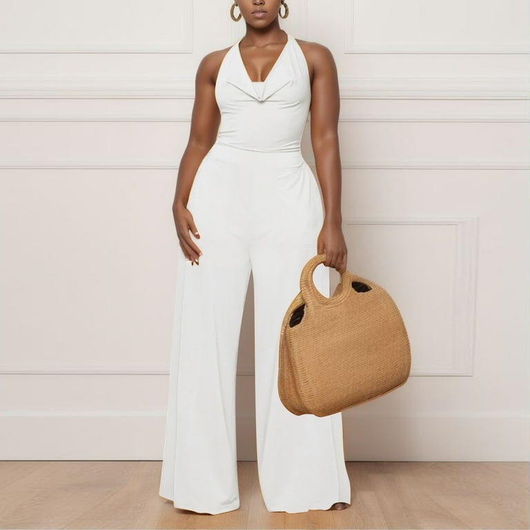White halter jumpsuit plus size shop