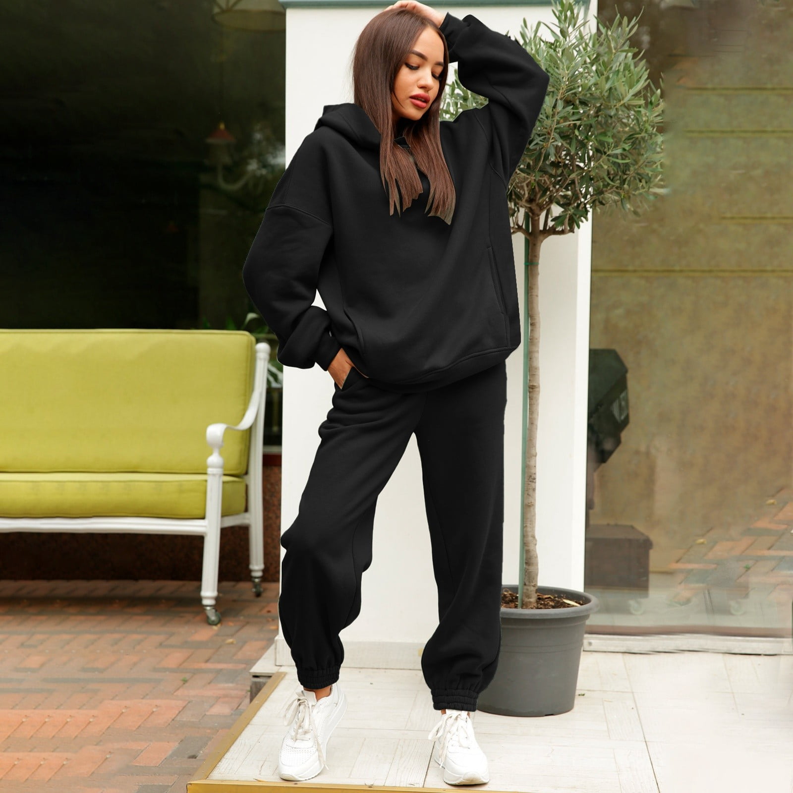 Riforla Women's Solid Color Korean Style Fashion Hooded Sweatshirt and Pants Set 2 Piece Outfit Two Piece Sets for Women Black XL - Walmart.com Riforla Women's Solid Color Korean Style Fashion Hooded Sweatshirt and Pants Set 2 Piece Outfit Two Piece Sets for Women Black XL - Walmart.com