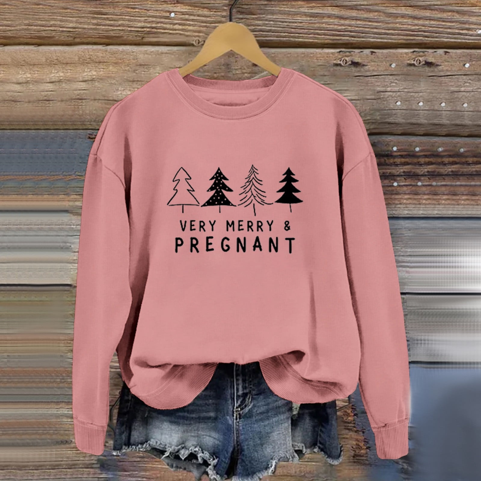 Riforla Women s Solid Color Letter Print Long Sleeve Round Neck Sweatshirt Rose Gold XXL Walmart